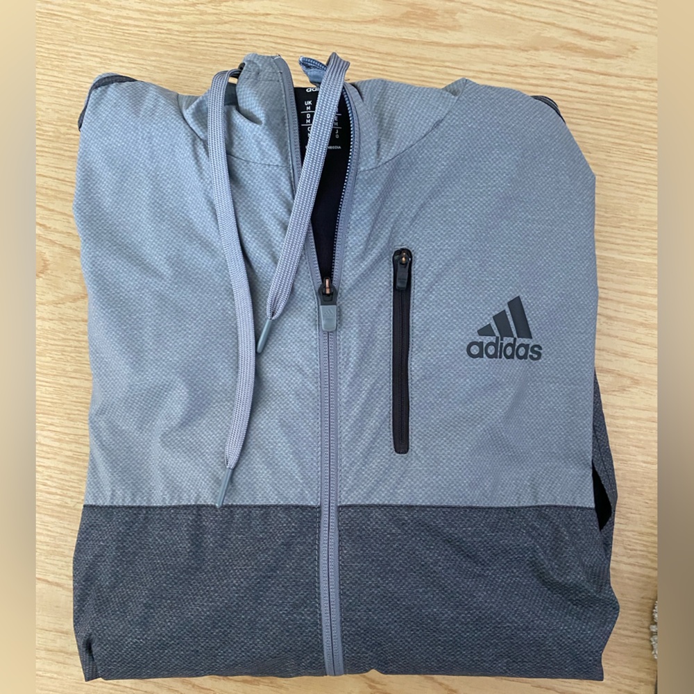 adidas Two-Tone Hooded Performance Jacket Light Gray & Dark Gray JUST LIKE NEW